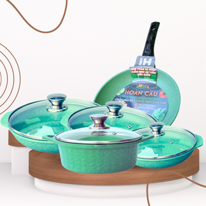 Ensemble de casseroles en aluminium moulé sous pression écologique de style nouveau, 5 pièces, avec couvercles en verre trempé, revêtement antiadhésif en céramique, base à induction - Product Image 1