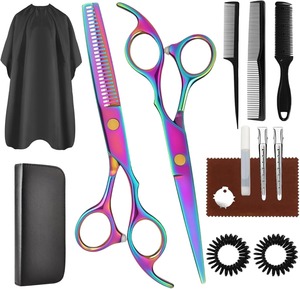 Ensemble de ciseaux de coiffure professionnels avec ciseaux à effiler en acier inoxydable finition arc-en-ciel pour usage en salon, pour droitiers - Product Image 1