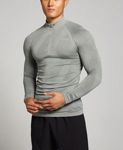 Nouveauté 2026 – Haut de yoga compressif gris pour femme, col zippé, manches courtes, respirant, en Spandex et Polyester, anti-boulochage, 180g - Product Image 1