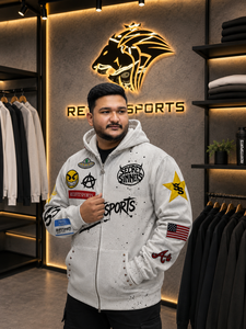 REXFITSPORTS 2026 CCustom <b>White</b> Full <b>Zip</b> Graphic Hoodie 280–300 GSM Cotton Polyester Fleece Patchwork Streetwear Hoodie - Product Image 4