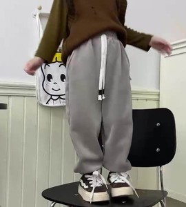 Pantalon décontracté pour garçon, 100% coton, taille haute, coupe droite, uni - Product Image 2