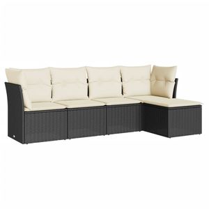 Set divano da giardino con piedini regolabili 5 pezzi nero in Rattan comodi ed eleganti mobili da esterno - Product Image 2