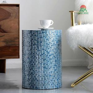 Table basse ronde moderne avec plateau en résine mosaïque de verre bleu, mobilier contemporain pour salon - Product Image 6