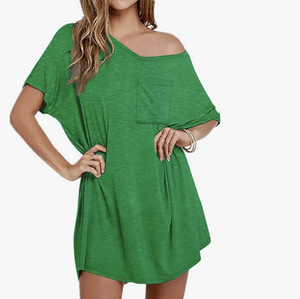 T-shirt femme robe longue robe t-shirt coton femme col V sommeil léger t-shirt décontracté robe - Product Image 4