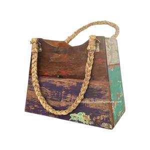 Macetas / Bolsas para Flores de Madera de Barco Reciclada, Color Original, para Decoración de Jardín, Hogar y Exteriores, Macetero Cekung de Ratán/Mendong Grande - Product Image 3