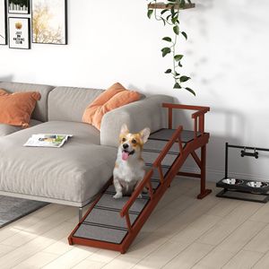 Rampa per Cani in Legno Marrone da 60 Pollici con Ringhiere Rimovibili e Superficie Antiscivolo per Cucce e Mobili per Animali - Product Image 1