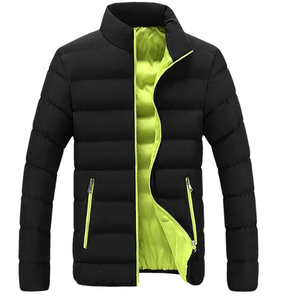 2025 Men's Casual Winter Thickened Stand Collar Warm Padded Windproof Zipper Front Logo Puffer <b>Jacket</b> - Product Image 1