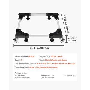 Base Mobile per Frigorifero con Capacità di Carico di 500 kg, 8 Ruote Gemelle Bloccabili, 4 Freni, Rotelle per Mobili da 27,5-35,4 Pollici per Lavatrice - Product Image 3