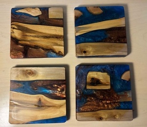 Vintage Style Wooden Coaster Set With Resin Non Slip Tableware Drinkware Mats & Pad For Home <b>Bar</b> Decor Placemat At best Price - Product Image 1