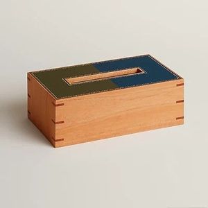 Wooden Napkin Holder With Blue Leather <b>Top</b> Dining <b>Table</b> Kitchen Countertop Restaurant Cafe Home Decorative Tissue Organizer - Product Image 1