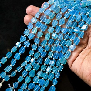 Blue Chalcedony Faceted Tumble Gemstone Beads Wholesale Blue Chalcedony Loose Nuggets Beads 5x7-6x8MM For Jewelry Making Bulk - Product Image 5