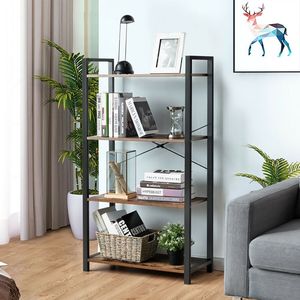 Libreria Rustica Industriale a 4 Ripiani, Scaffale Moderno in Legno e Metallo per Soggiorno e Camera da Letto, Regolabile e Pieghevole - Product Image 2