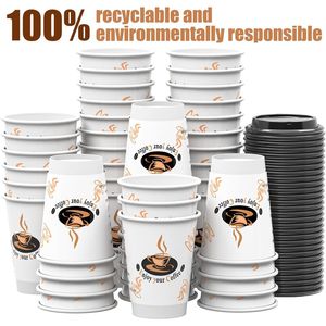 100-Pack 12 oz Insulated Go Coffee Cup Double Wall Disposable Paper Cups with Lids for Hot Drinks Daily Use - Product Image 1