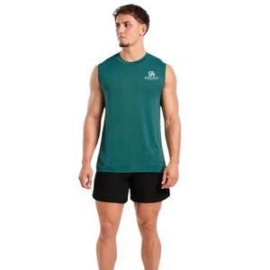 Camiseta sin mangas verde azulado para hombre, cuello redondo, para gimnasio, entrenamiento, fitness, deportiva, informal, para correr - Product Image 4