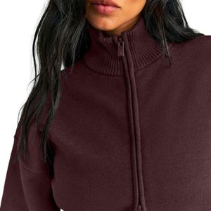 <b>Women</b> Burgundy Cropped Full Zip <b>Jacket</b> Stand Collar Long Sleeve Athletic Activewear Workout Sports <b>Jacket</b> Custom OEM Private - Product Image 6