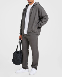 High Demanding Custom <b>Charcoal</b> Zip Hooded Sweater <b>Jogger</b> Men Autumn Tracksuit Heavyweight Polyester Jogging Suit Front Logo - Product Image 3