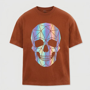 T-shirt imprimé réfléchissant en coton premium pour homme – Style urbain décontracté, col rond, manches courtes, léger et tendance pour le quotidien - Product Image 1