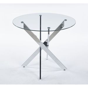 Tavolo da pranzo moderno salvaspazio con piano in vetro temperato e gambe in metallo cromato incrociato per cucina o soggiorno - Product Image 3