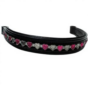 Banda de cejas de caballo de cuero más vendida con cristales en forma de corazón Acolchado de cuero altamente suave Tipo Halter para montar - Product Image 1