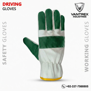 Gants de sécurité en cuir blanc avec paume et poignets verts, non doublés, pour usage extérieur - Product Image 3