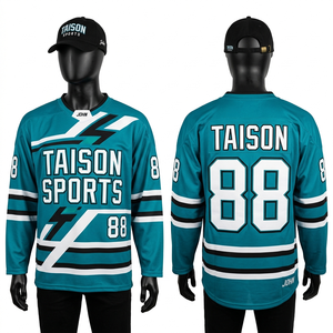 Premium GSM Polyester Men Ice Hockey Jersey Teal Black <b>White</b> <b>Panel</b> Design Custom Sublimation Logo TeamWear Men Ice Hockey Jersey - Product Image 1
