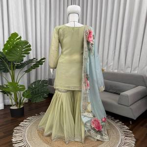 VASTRA COTTAGE - Traje Kurti Sharara de Diseño con Estampado Digital y Dupatta con Bordado de Hilos, Vestido de Fiesta - Product Image 4