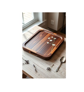 Plateau en bois d'acacia de qualité supérieure, grand plateau de service, durable, personnalisable, vaisselle pour la cuisine, la salle à manger, le restaurant, la restauration - Product Image 4