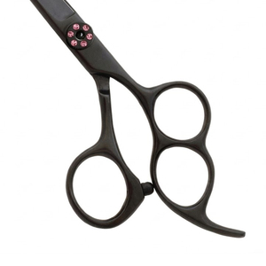 Tijeras de Corte de Pelo Profesionales de Alta Calidad en Negro Mate con Tornillo de Tensión con Pedrería Rosa, Tijeras de Barbero Ergonómicas - Product Image 6