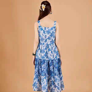 Vestidos Midi Casuales de Alta Calidad para Mujer, Estilo Elegante, para Fiesta, Sin Mangas, Cuello en V, Lavables, Formales, Cintura Natural, Georgette - Product Image 1