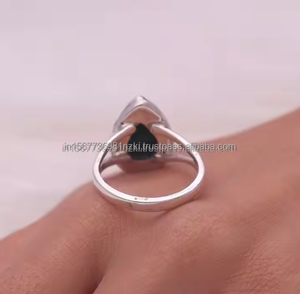 Anillo bohemio de Plata de Ley 925 natural, anillo llamativo de piedras preciosas de malaquita chapada en rodio con banda de plata ajustable - Product Image 6