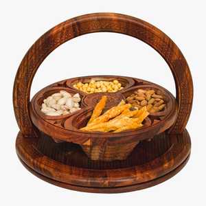 Affordable Handmade Wooden Snack Serving <b>Tray</b> with Multiple Compartments for Nuts, Dry Fruits, Sweets and Party Snacks - Product Image 1