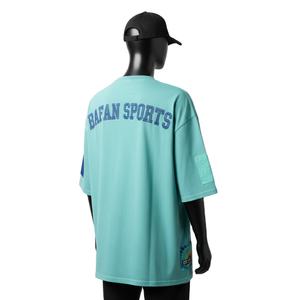 T-shirt homme surdimensionné en coton jersey respirant, couleur turquoise, logo personnalisé par transfert thermique, 100% coton, coupe ample, imprimé. - Product Image 5