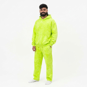 Conjunto Deportivo con Capucha para Hombre, Color Verde Lima, Sudadera y Pantalones Largos de Algodón de Color Sólido, con Bolsillos Laterales, Corte Holgado - Product Image 1