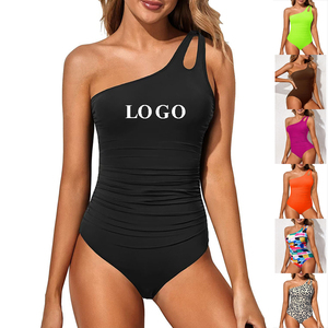 Traje de Baño de Una Pieza de Marca para Mujeres y Chicas, Control de Abdomen, Un Hombro Descubierto, Color Sólido, Bikini Sexy - Product Image 1