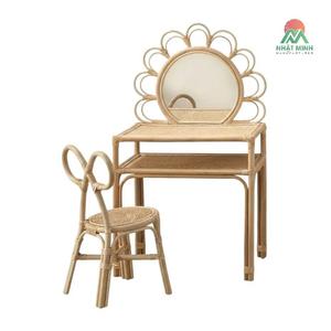Rattan <b>Dressing</b> <b>Table</b> <b>With</b> Flip Top Mirror And <b>Storage</b> Shelf Tropical Style Bedroom Furniture Set - Product Image 2