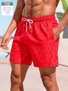 Shorts de bain unisexes pour hommes, séchage rapide, tissu tissé, imprimé floral, au-dessus du genou, légers, respirants, avec cordon de serrage à la taille - Product Image 6