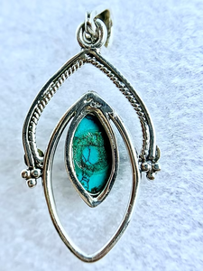 Premium Designer Turquoise Water Drop Pendant, <b>Solid</b> 925 Sterling <b>Silver</b> Teardrop <b>Necklace</b>, Stylish Minimal - Product Image 4