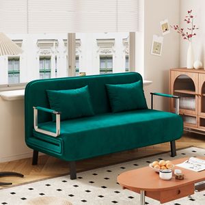 Divano Letto Convertibile Verde Antico da 55 Pollici in Velluto, Pieghevole a Tre Ante con Schienale Regolabile e Cuscino, Chaise Longue Relax by Co - Product Image 2