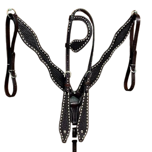 Ensemble de têtière et de collier de poitrine en cuir repoussé de style western, équipement équestre haut de gamme, en cuir véritable fait main, entièrement personnalisable - Product Image 4