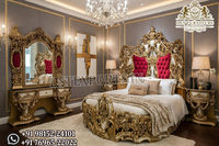 Juego de Dormitorio Moderno Europeo en Negro y Dorado, Cama, Armario, Cómoda, Madera de Teca, Altura Ajustable, Superventas