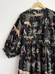 Vestido Midi Vintage con Estampado Floral, Manga Larga, Corte en A, Bolsillos, Algodón, Estilo Boho, Informal, Transpirable, 100% Ropa Casual - Product Image 1