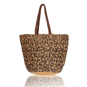 New Trending Eco Friendly leopard print messenger Shopper Jute Bags Organic Reusable Designer Jute Tote Bag Beach Shopping Bag