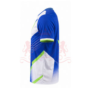 Maillot de football géométrique bleu et blanc pour homme, manches courtes, col rond, polyester respirant, coupe athlétique, toutes saisons - Product Image 4