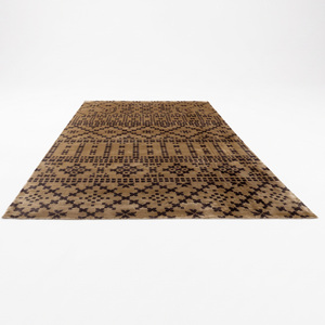 Tapis géométrique taupe beige anthracite, tapis moderne en mosaïque, tapis en laine antidérapant, écologique, tufté à la main pour salon - Product Image 2