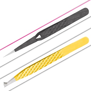 Pinzas de extensión de pestañas de acero inoxidable de hermosos colores, punta de fibra, agarre de diamante, herramientas de injerto de pestañas - Product Image 3