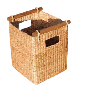 Handwoven Water Hyacinth <b>Basket</b> with Wooden Handles: <b>Rectangular</b> Storage - Product Image 4