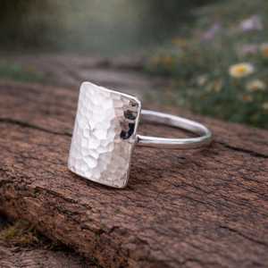 925 Sterling Silver Hammered Wide Rectangle Statement <b>Ring</b> Modern Geometric <b>Ring</b> Minimalist Gold Plated Women Jewelry Gift - Product Image 2