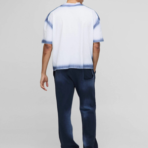Camiseta de algodón grueso para hombre, corte cropped holgado, hombros caídos, diseño desgastado, logotipo personalizado, tejido. - Product Image 4