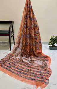 Block Printed Premium Double Diamond Chiffon Saree with Matching Blouse Piece Soft Lightweight Double Diamond Chiffon Saree - Product Image 2