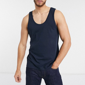 Men's Navy <b>Blue</b> Cotton Tank <b>Top</b> O-Neck Solid Color Casual Knitted Sleeveless <b>Vest</b> - Product Image 3